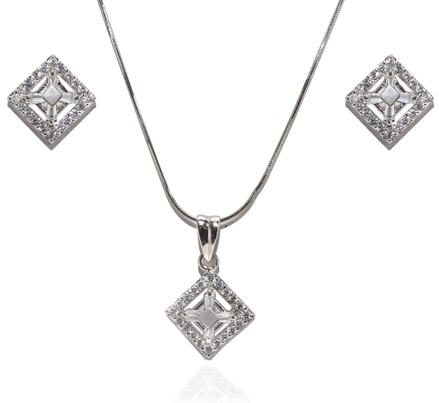 Radiance Square Silver Pendant  Set