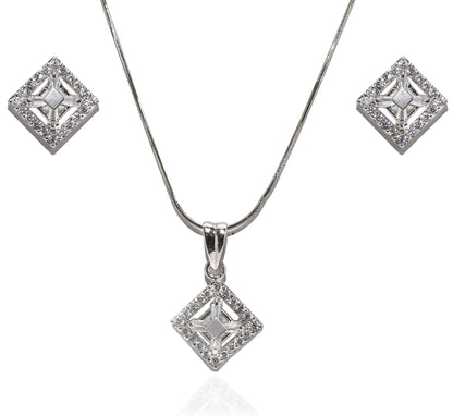 Radiance Square Silver Pendant  Set