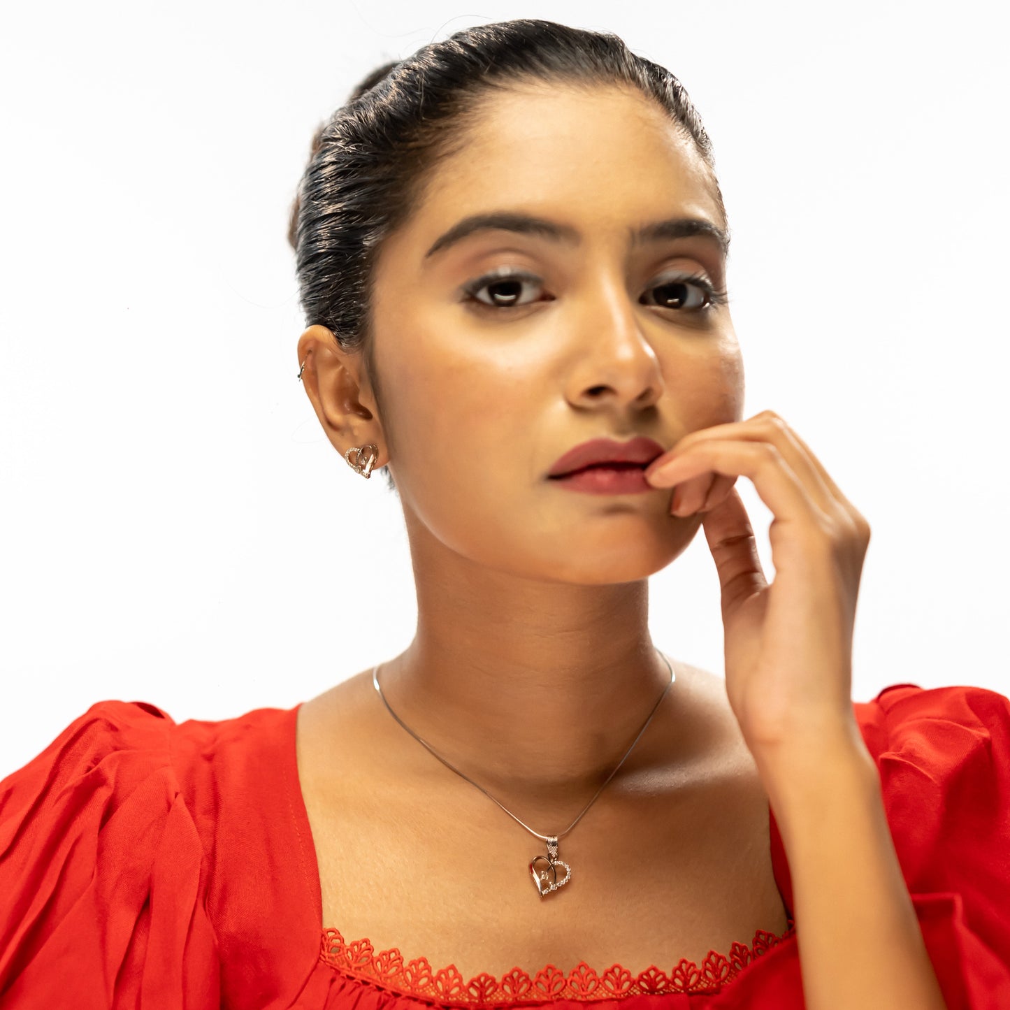 Celeste Heart Duo Silver Pendant Set