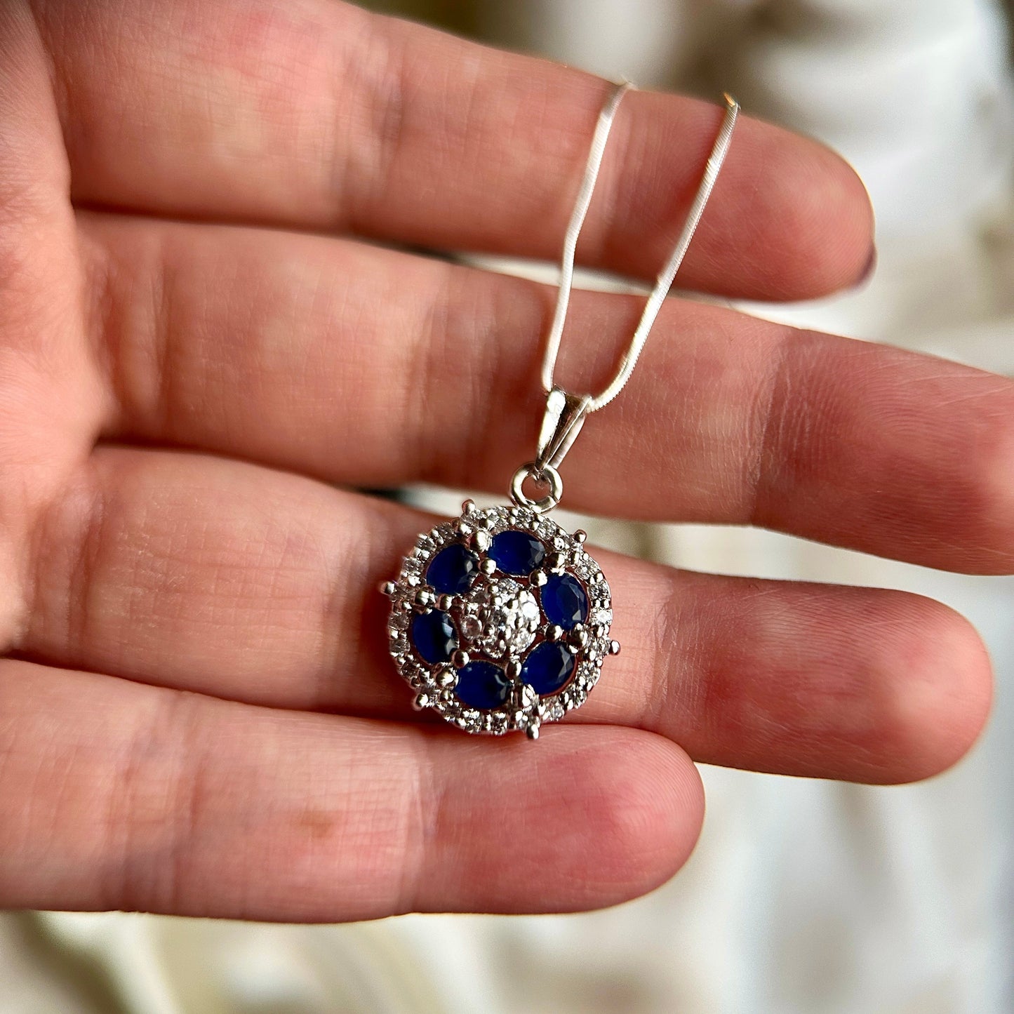 Royal Blue Sapphire  Pendant Set