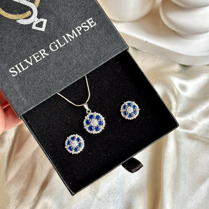 Royal Blue Sapphire  Pendant Set
