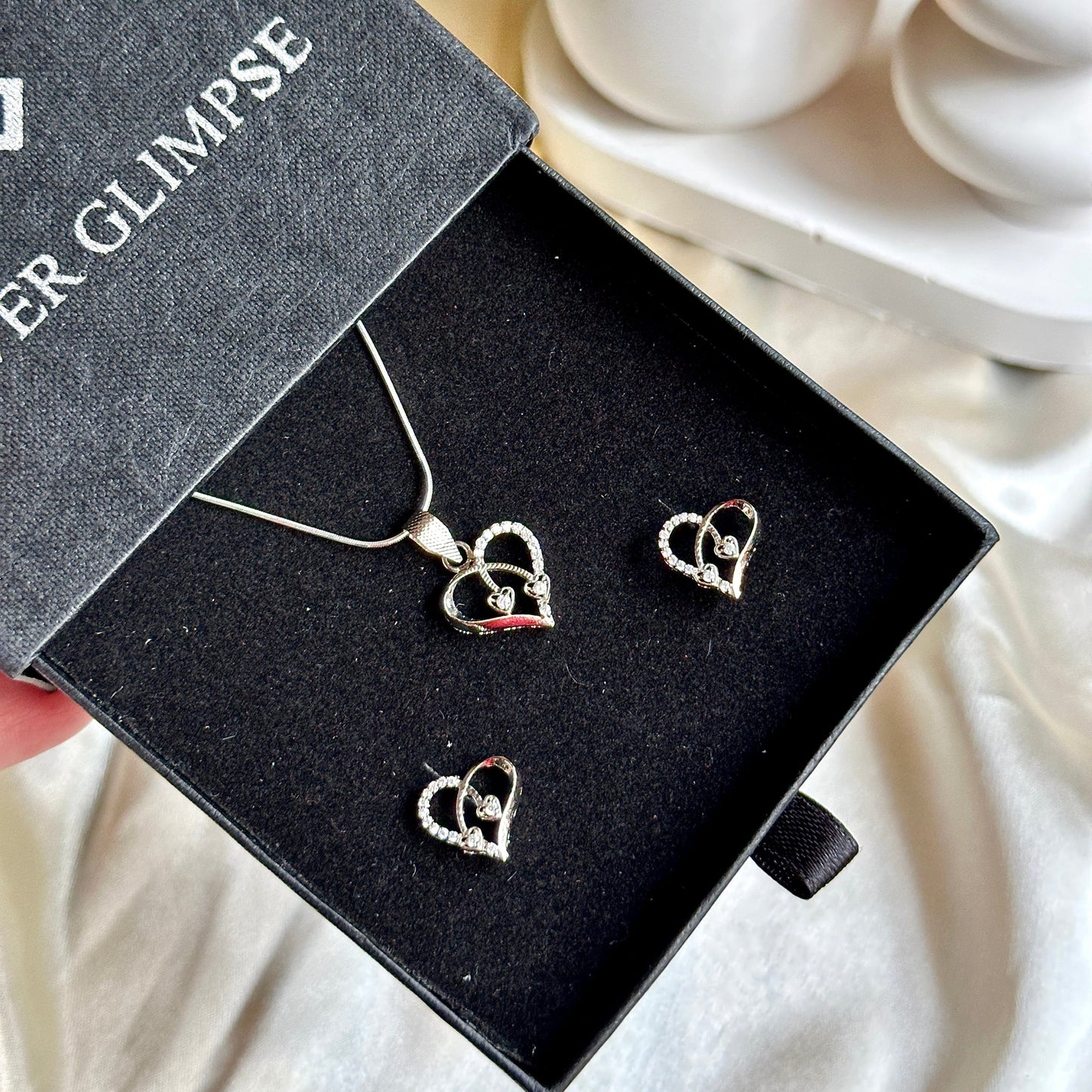 Celeste Heart Duo Silver Pendant Set