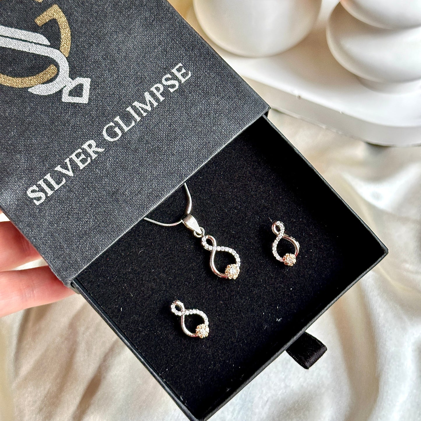 Infinity-Inspired Silver Pendant Set