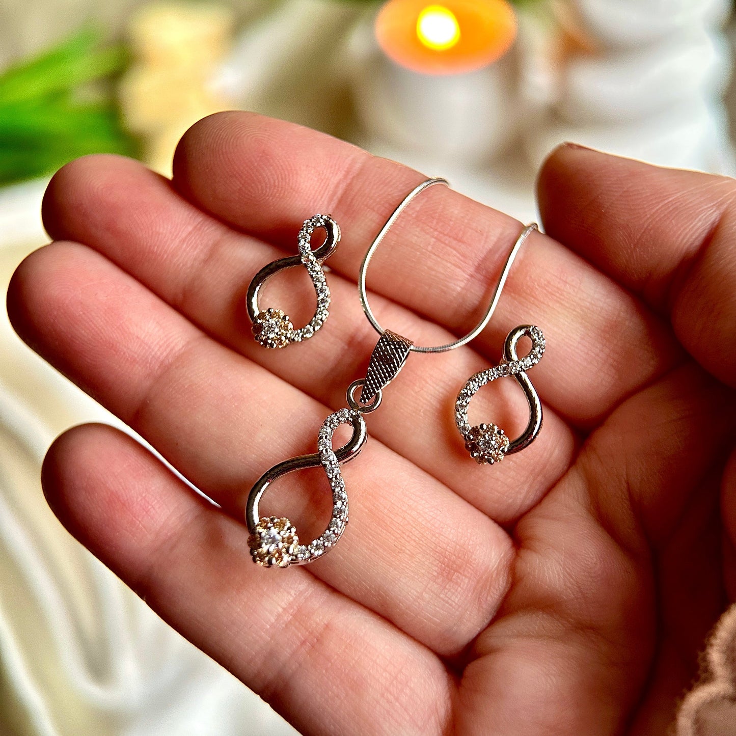 Infinity-Inspired Silver Pendant Set