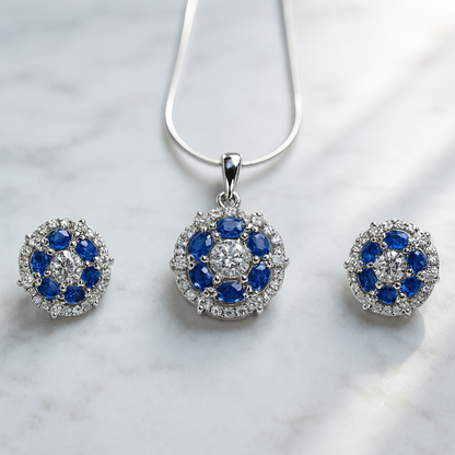 Royal Blue Sapphire  Pendant Set