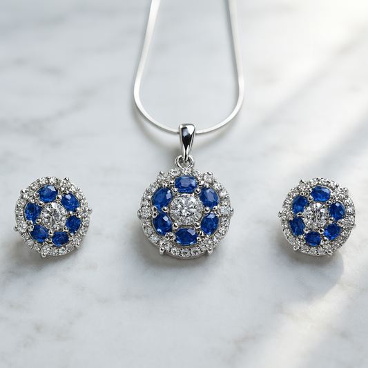 Royal Blue Sapphire  Pendant Set