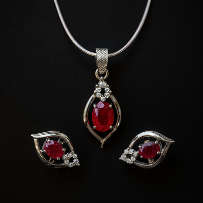 Red Ruby Silver Pendant Set