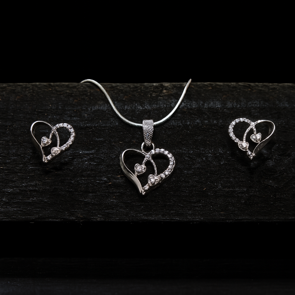 Celeste Heart Duo Silver Pendant Set