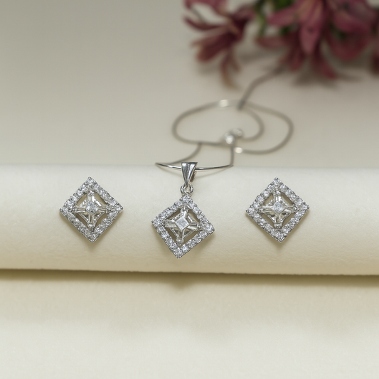 Radiance Square Silver Pendant  Set